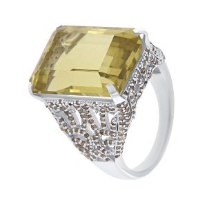 Inel din argint cu piatră de cuarț naturală și diamante naturale