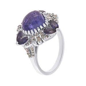 Inel din argint cu tanzanit natural, iolite naturale și diamante naturale