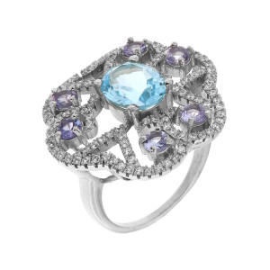 Inel din argint cu tanzanit si topaz bleu