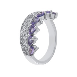 Inel din argint cu tanzanite și cubic zirconia