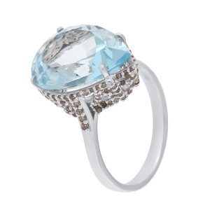 Inel din argint cu topaz natural și diamante naturale
