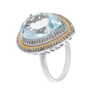 Inel din argint cu topaz natural și diamante naturale