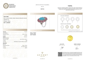 Certificat Gemologic Agl Inel din argint cu turcoaz natural, rubine naturale și diamante naturale RI9753