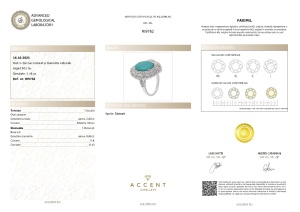 Certificat Gemologic Agl Inel din argint cu turcoaz natural și diamante naturale RI9762