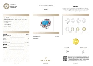 Certificat Gemologic Agl Inel din argint cu turcoaz, rodolit, tanzanit, acvamarin și diamante naturale RI8985