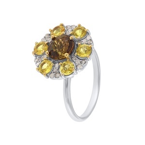 Inel din argint cu turmalină naturală, safir natural și diamante naturale