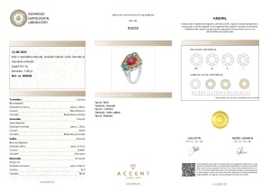 Certificat Gemologic Agl Inel din argint cu turmalină naturală, smarald natural, safire naturale și diamante naturale RI8858