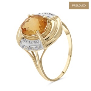 Inel din aur de 14k cu diamante naturale de 0.07 ct și citrin natural de 2.50 ct