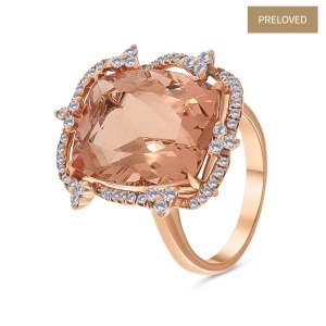 Inel din aur de 14k cu diamante naturale de 0.63 ct și morganit natural de 13.80 ct