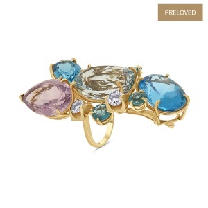 Inel din aur de 14k cu diamante naturale, topaze naturale, ametist natural și apatite naturale