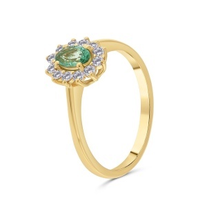 Inel din aur de 18k cu diamante naturale de 0.25 ct și smarald natural de 0.29 ct