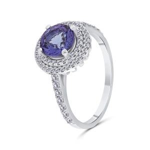 Inel din aur de 18k cu diamante naturale de 0.37 ct și tanzanit natural de 1.49 ct