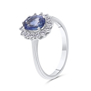 Inel din aur de 18k cu safir natural de 1.29 ct și diamante naturale de 0.32 ct
