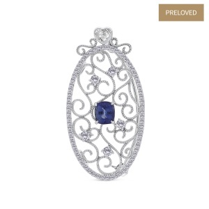 Pandantiv - broșă din aur de 18k cu safir natural de 0.96 ct și diamante naturale de 0.88 ct