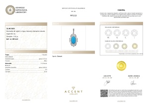 Certificat gemologic Agl Pandantiv din argint cu turcoaz natural și diamante naturale RP1113