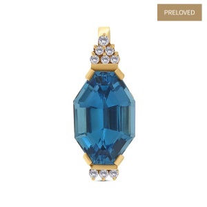 Pandantiv din aur de 14K cu topaz natural de 17.00 ct și diamante naturale de 0.30 ct