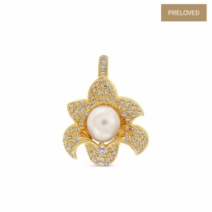 Pandantiv din aur de 18K cu perlă de cultură și diamante naturale de 1.20 ct