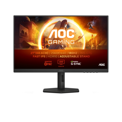 Monitor AOC 27" Q27G4XF, Diagonal (inch): 27, Diagonal (cm): 69, Aspect ratio: 16:9, Panel: IPS, Resolution: 2560x1440, Refresh Rate: 180Hz, Response time GtG: 1ms, Response time MPRT: 0.5ms, Brightness (max): 300 cd/m², Contrast (static) : 1000:1,