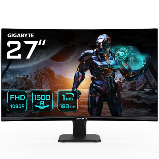 Gigabyte Monitor Gaming 27" VA 1500R GS27FC, Non-glare, Rezolutie: 1920 x 1080(FHD), Luminozitate: 250 cd/m2, Contrast: 3000:1, Unghi vizualizare: 178°(H)/178°(V), Culori: 16.7M, Timp raspuns: 1ms, Refresh rate: 180Hz, HDR Ready, Flicker-free, Interfata: