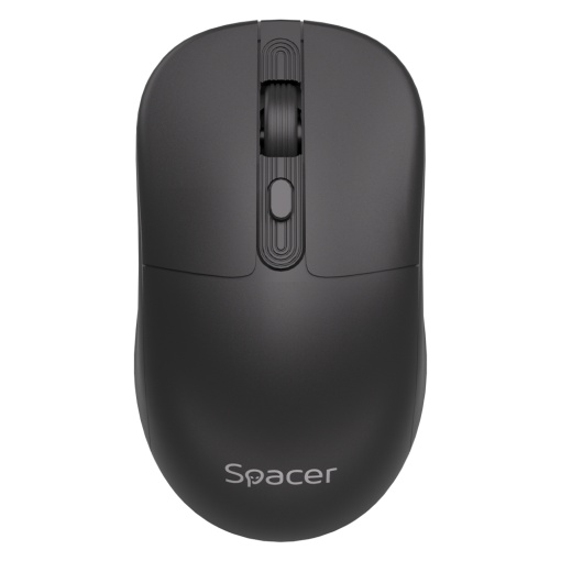 Mouse Spacer wireless, rezolutie 1600DPI, butoane/scroll 4/1,buton ON/OFF, click silentios S/D, baterie 1 x AA, inclusa, dimensiuni 108 x 62 x 36mm, negru
