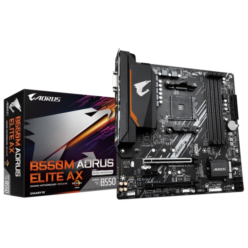 Placa de Baza GIGABYTE B550M AORUS ELITE AX AM4, 4x DDR4, 1x DVI-D 1x HDMI, 1x PCIE 4.0 x16 1x PCIE 3.0 x4 1x PCIE 3.0 x1, 2x M.2, 4x SATA 6GB/s, mATX