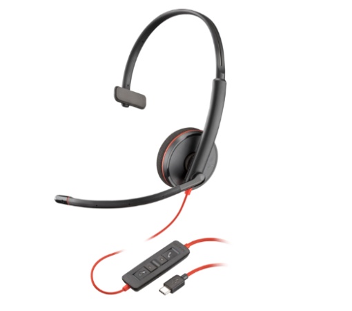 Poly Blackwire 3210 Monaural USB-C Headset +USB-C/A Adapter