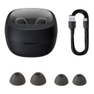 Casti Baseus Bowie WM02, BT 5.3, material ABS, timp de functionare până la 5 ore (70% volum), timp de functionare cu carcasa aproximativ 20-25 ore, raspuns in frecventa 20 Hz - 20 kHz, port incarcare USB-C, greutate 33 g, negru - black - Img 3