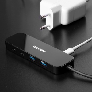 Hub Lindy 4 porturi, interfata USB 3.2 Gen2, latime de banda suportata 10 Gbps, power delivery 3.0 pana la 100W (20V 5A), chipset VL102+, GL3590, negru - Img 9