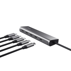 Hub Trust Halyx, 5 porturi USB-C 3.2 gen 1: 1 USB-C 100W PD port / 4 USB-C data ports, USB PD 3.0, gri - Img 10