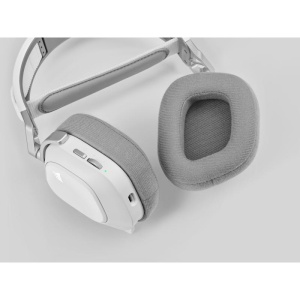 Casti cu microfon Corsair HS80 WIRELESS Surround 7.1, Multi-platform Gaming, 20Hz-40KHz, 32ohm, 116db, driver 50mm, autonomie baterie de pana la 20 de ore, alb - Img 6