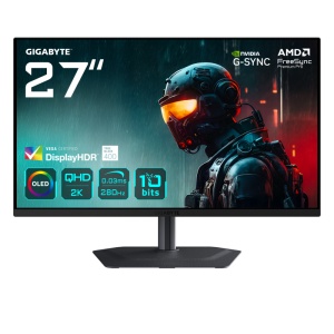 GIGABYTE MO27Q2A. Display diagonal: 68.6 cm (27"), Display resolution: 2560 x 1440 pixels, HD type: Quad HD, Display technology: QD-OLED, Response time: 0.03 ms, Native aspect ratio: 16:9, Viewing angle, horizontal: 178°, Viewing angle, vertical: 178°.