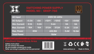 Sursa Serioux Energy 750W, 80+ BRONZE, Ventilator 12cm, ATX, material metal, cabluri: 20+4-pin, 1x4+4-pin, 2x6+2-pin, negru - Img 2