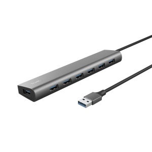 Hub Trust Halyx , 7 porturi USB 3.2 Gen 1, material aluminiu, input USB- C, output USB-A 7, gri - Img 3