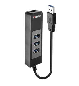 Hub USB Lindy LY-43176, 3 porturi 3.0 + Ethernet, negru - Img 3