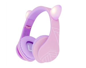 PowerLocus Casti pentru copii wireless Kids Cat Ears Purple/Pink