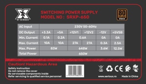 Sursa Serioux Energy 650W, 80+ BRONZE, Ventilator 12cm, ATX, material metal, cabluri: 20+4-pin, 1x4+4-pin, 2x6+2-pin, negru - Img 2