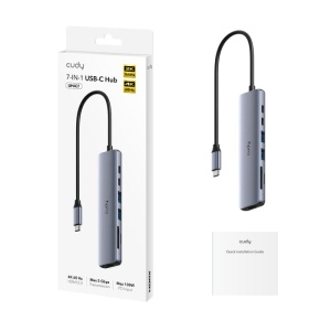 CUDY 7-IN-1 USB Hub, Aluminium housing, 1 USB-C 3.0 5Gbps male connecter with 25cm cable, 1x 4K@60Hz HDMI Port, 1x 100W USB-C port for PD Charging, 2 USB-A 3.0 5Gbps Data Port, 1 USB-C 3.0 5Gbps Data Port, 1 x SD Card Slot,1 x TF(MicroSD) Card Slot, - Img 3