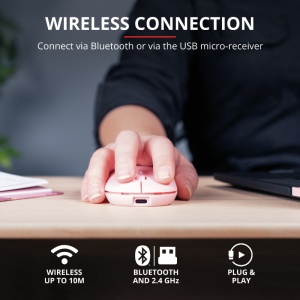 Mouse Trust Puck, Rechargeable Bluetooth, roz - Img 3
