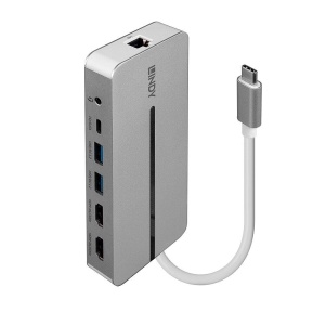 Lindy DST-Mx Duo Mini Docking Station USB Type-C, Dual display (4k), 100W Pass-through charging, rezolutie single display 4k@60, rezolutie dual display 4k@60 + 4k@30, 2x USB Type A, 1x USB-C (PD & Data), 2x HDMI, 1x RJ45, 2x Card reader (microSD & SD), - Img 3