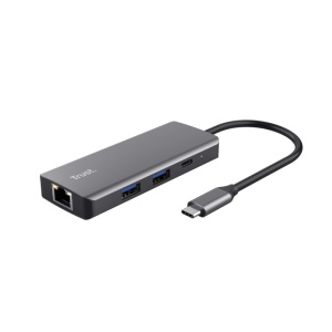Adaptor Trust Dalyx 6-1, 4 porturi USB, material rABS (ABS Copolymer) 98%, HDMI V 2.0 (3840*2160@60Hz, 1080P@120HZ, Giga Lan (1Gbps, gri