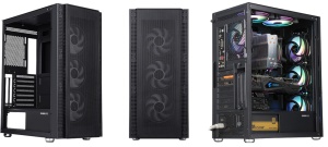Carcasa gaming Serioux Quantum, fara sursa, tip middle tower, capac superior cu filtru magnetic de praf, panoul lateral: sticla securizata, sasiu: SPCC 0.6T, USB2.0x2+HD Audio, USB 3.0 x1, porturi rezervate pentru ventilator:, față: 3 x ventilatoare fixe - Img 2