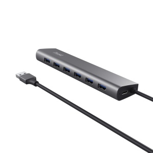 Hub Trust Halyx , 7 porturi USB 3.2 Gen 1, material aluminiu, input USB- C, output USB-A 7, gri - Img 5