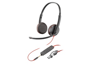 Poly Blackwire 3225 Stereo USB-C Headset +3.5mm Plug +USB-C/A Adapter