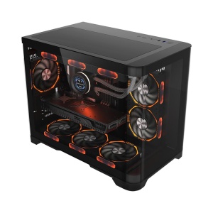 Carcasa 1stPLAYER® Gaming UV6-bk, Micro-ATX, 6 ventilatoare aRGB infinity efect plus PWM, telecomanda, negru