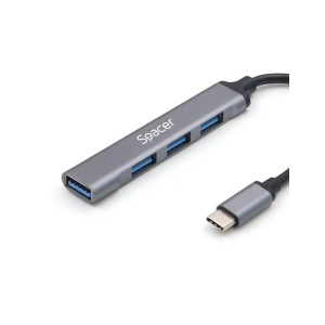 Hub extern SPACER, porturi USB:USB 3.0 X 1, USB 2.0 x 3, conectare prin TYPE-C, cablu 1m, aluminiu - Img 1