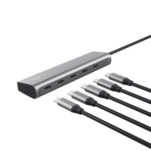 Hub Trust Halyx, 5 porturi USB-C 3.2 gen 1: 1 USB-C 100W PD port / 4 USB-C data ports, USB PD 3.0, gri - Img 9