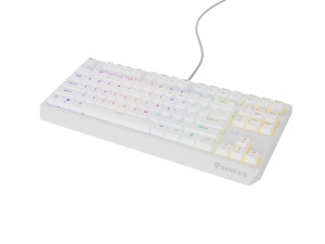 Tastatura gaming mecanica cu fir Genesis Thor 230 TKL, iluminare RGB, switch-uri Brown, 87 taste, 11 butoane multimedia, alb
