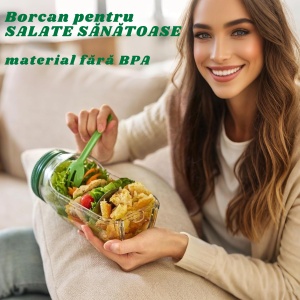 Caserola Alimentara cu Capac Etans, Recipient Reutilizabil pentru Picnic, Pranz, Salata, 1L, Fara BPA - Img 3