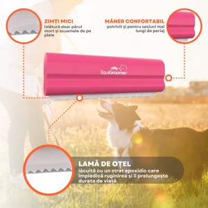EasyGroomer 5" (12,7 cm) by EquiGroomer – Perie profesională de îngrijire pentru câini, pisici și alte animale mici, potrivită tot timpul anului, excelentă în perioada de năpârlire, lamă din oțel, mâner din lemn, culoare roz - Img 3
