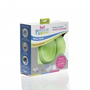 Potette Plus, Pachet Olita portabila, liner, 10 pungi biodegradabile, 700g, 14 luni+, vernil